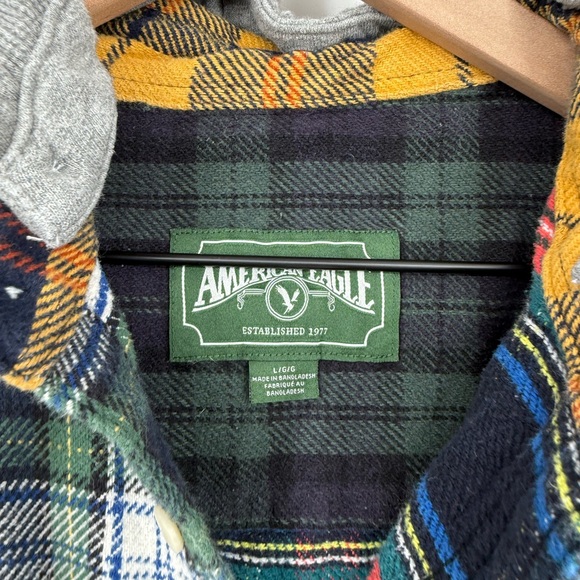 American Eagle Multi-Color Plaid Casual Shirt With Removable Hood Men's Size L - Picture 3 of 9